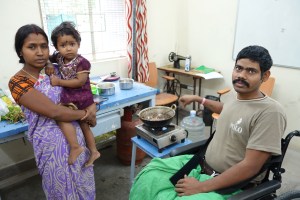 Rohit using learning to cook from his wheelchair