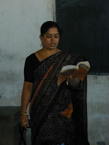Amudha teaches Standard 6, 7 and 8 classes