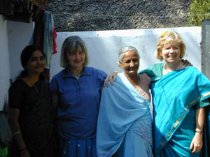 Carolyn and Sally, who set up the Bishopston Kuppam Link, with Selvi and Sorja Amma, on a visit to K.V.Kuppam.