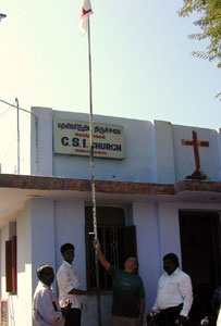 RUHSA worker Selva Kumar, with a visitor from the UK, at the church where he is Pastor.